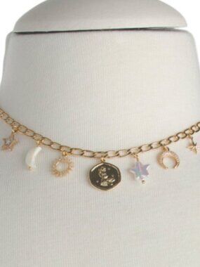 NWT LUNA NORTE VIRGO Gold-Tone Zodiac Astrological Charm Necklace with Pearls
